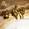 老铜匠欧式仿复古双把三孔纯铜卫浴面盆，金色水龙头冷热水美式乡村