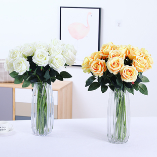 仿真玫瑰花假花客厅室内装饰，花摆件摆放花艺单支花束北欧塑料花