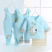 婴儿棉衣三件套加厚款纯棉新生儿宝宝衣服秋冬季套装0-3-6-12个月