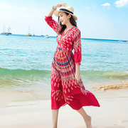 波西米亚复古文艺沙滩长裙，宽松大码显瘦泰国度假民族风海边连衣裙
