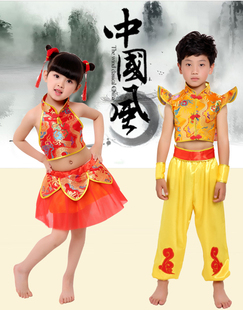 儿童武术表演服喜庆秧歌服幼儿，打鼓服中国风纱裙开门红舞蹈表演服