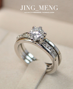 韩国定制个性三排套环钻戒仿真镀玫瑰金六爪60分锆石戒指结婚礼女