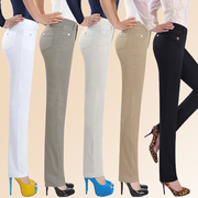 夏季中年女裤长裤高腰直筒女式大码妈妈裤白色休闲裤弹力裤子