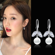 韩国气质超仙水晶猫眼石耳环纯银个性耳钉女百搭长款珍珠吊坠耳坠