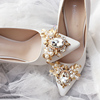 真皮羊皮白色高跟鞋婚鞋女鞋子尖头细跟新娘鞋水晶鞋婚礼单鞋