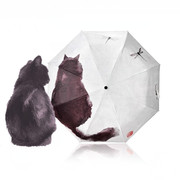 遮阳雨伞防紫外线防晒个性猫咪全自动创意水墨学生文艺太阳伞黑胶