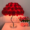 水晶台灯创意婚庆婚房红色，陪嫁卧室床头灯台灯欧式玫瑰花结婚礼物