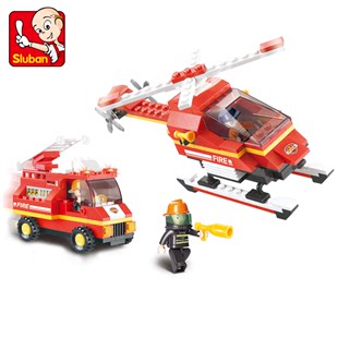小鲁班急速火警之机场消防队直升机，特勤队兼容le高拼插(高拼插)积木玩具