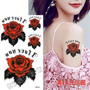 3d玫瑰花朵黑色立体遮瑕防水女持久仿真花臂，胸花腿部手腕纹身贴纸