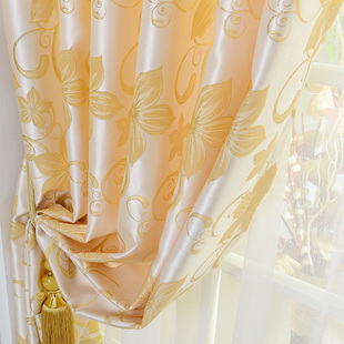 欧式风格客厅高档简约现代金色，半遮光窗帘布，定制卧室阳台成品