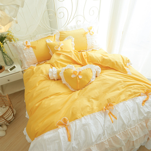 韩版四件套全棉纯棉公主床裙花边被套床单网红少女心四季床上用品