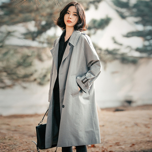 灰色风衣女中长款韩版秋冬2022小个子宽松时尚气质廓形外套薄