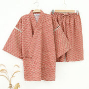 夏季日式纯棉家居服情侣男女短袖睡衣套装日本和服甚平温泉汗蒸服