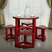 地中海餐桌小户型欧式圆桌子椅组合简约现代茶几，北欧休闲实木家具