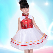 2024儿童演出服装男女童古筝民族舞蹈表演服中国风青花瓷连衣纱裙