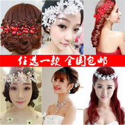 新娘头饰发饰品头花白色红色，日韩式盘发花朵，蕾丝婚纱配饰