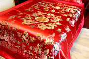 大红色结婚龙凤百子图四件套，杭州丝绸缎被套全棉，床单枕套婚庆床品