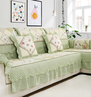 韩式温馨田园绗缝，纯棉布艺组合四季全棉沙发垫，沙发巾防滑坐垫