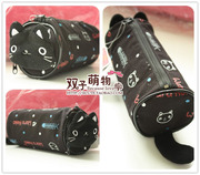 日本超酷waraheko猫咪，立体猫头零钱包，+笔袋组合收纳包化妆包