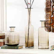 美式玻璃花瓶小口径咖色花瓶简约摆件餐桌花插北欧样板间花艺套装