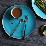 陶瓷盘创意蓝色冰裂釉，餐具盘子菜盘西餐，餐盘大圆盘12寸意面牛排盘