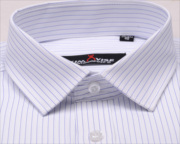 白底蓝条纹男短袖衬衫，加肥加大码，商务正装银行工作服衬衣半袖