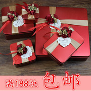88元 邮中式红色 创意结婚喜糖盒子马口铁方形盒喜烟盒子