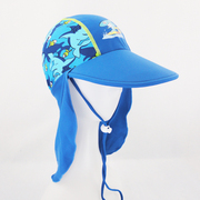 大童夏季儿童泳帽，护颈帽沙滩度假遮阳帽锦氨纶，印花泳帽男童防晒