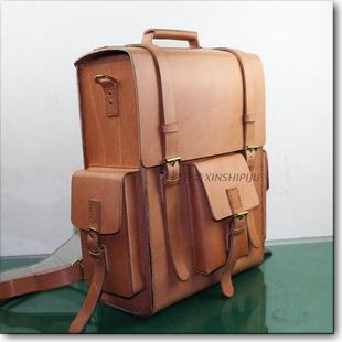 厚牛皮双肩旅行包硬皮定型复古休闲箱包欧美风格大容量皮包