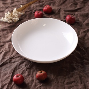 纯白骨瓷盘子菜盘汤盘饺子盘饭盘  圆形中式日式家用陶瓷餐具碟子