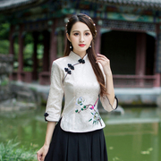 民国风唐装女中国风女装茶艺师服装中式工作汉服夏装改良旗袍上衣