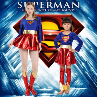 万圣节 cos亲子超人派对演出服装成人儿童女超人衣服亲子装舞台装