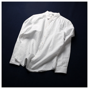 夏季薄款 防晒衣白色亚麻衬衫男士长袖休闲棉麻衬衣简约修身 纯色