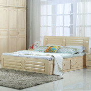 全实木床芬兰松木双人床，1.8米简约现代实木家具1.5圆弧高箱储物床