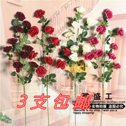 浪漫高枝落地大玫瑰花假花创意，婚庆客厅装饰品，仿真花束家居饰品
