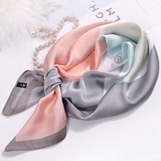 正方形粉色丝巾女士时尚洋气，韩版百搭围巾空姐领巾，缎面纱巾小方巾