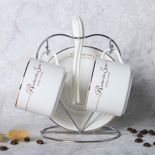 欧式陶瓷咖啡杯套装杯子，简约创意咖啡杯碟勺带架子