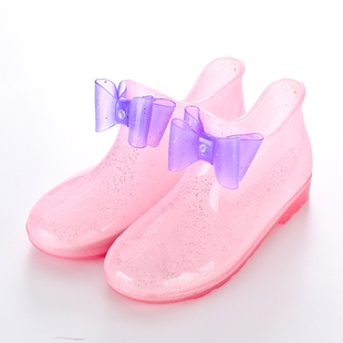 儿童雨鞋女童公主水晶雨靴防滑大童短筒学生水靴蝴蝶结小孩水鞋潮
