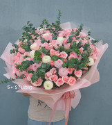 天津同城鲜花花束99朵粉玫瑰，乒乓菊鲜花花束求婚情人节纪念日鲜花