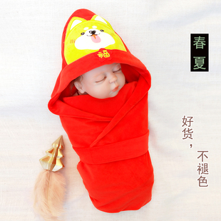 男女宝宝满月婴儿包被新生儿抱被春夏秋冬宝宝睡袋可脱胆红色