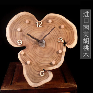 胡桃木挂钟创意个性客厅原木，中式田园钟表美式超静音，卧室艺术挂钟