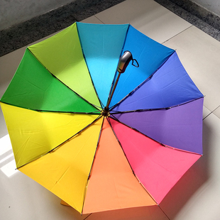 彩虹伞折叠长柄超大双人，成人雨伞女全自动韩国小清新学生原宿森系