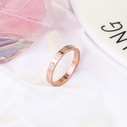个性镶钻18k玫瑰彩金love戒指日韩国版，时尚食指环钛钢饰品不褪色