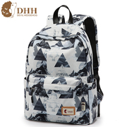 DHH印花双肩包百搭校园学院风背包简约学生书包帆布包包女包