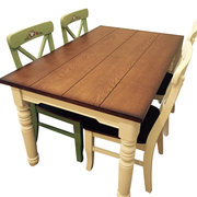 美式地中海餐桌组合实木餐桌椅田园做旧小户型简约美式乡村餐Q桌o