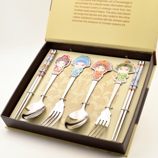 中国特色纪念品出国展会304不锈钢餐具筷子公司刻字logo