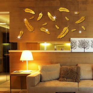 亚克力镜面贴墙贴客厅卧室墙面装饰品可移除大小羽毛立体组合艺术