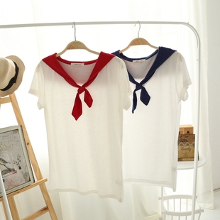 外贸原单日本学院风装嫩萌妹日系海军领女款短袖T恤水手衫