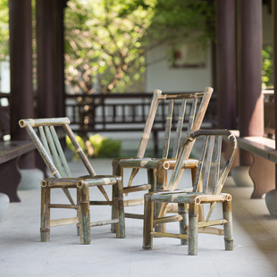 竹椅子靠背椅老式复古家用竹子编织手工太师椅阳台凳子小方凳矮凳
