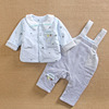 3一6个月12婴儿分体款春秋，薄夹棉衣服，0男宝宝装背带裤两件套装季5